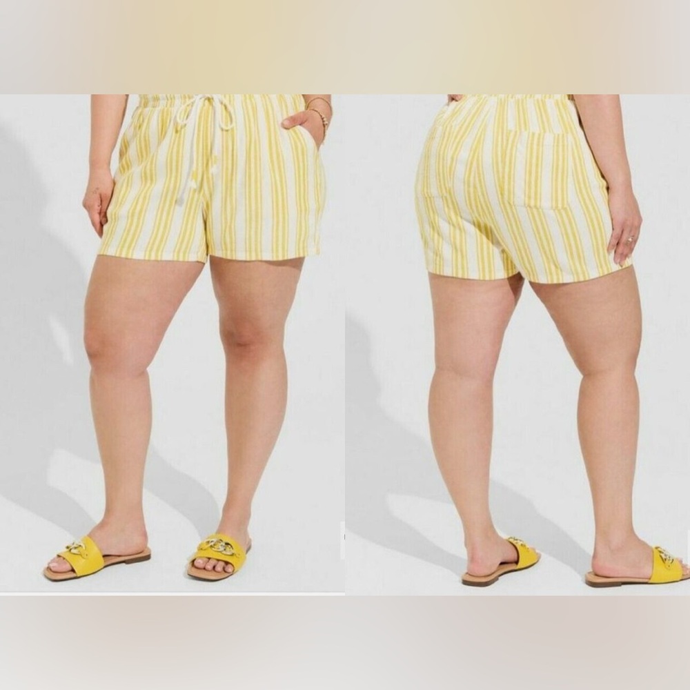 Torrid Women's Plus‎ Size 1 Yellow Striped Stretch High-Rise Linen Blend Shorts